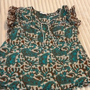 House of Harlow 1960 Turquoise and Brown Paisley Top